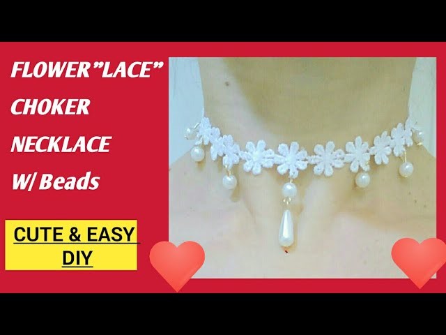 HOW TO MAKE LACE CHOKER NECKLACE W. PEARL BEADS AT HOME????DIY WEDDING JEWELRY MAKING????"FLOWER LACE"????