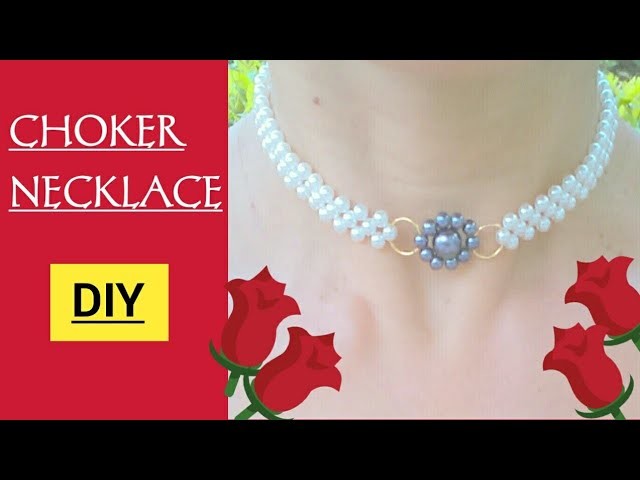 HOW TO MAKE PEARL BEADS CHOKER NECKLACE WITH FLOWER PENDANT????DIY FLOWER NECKLACE????JEWELRY MAKING????