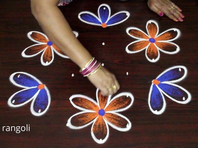 Latest beginners evening color kolam designs || easy & simple rangoli by Suneetha || cute muggulu