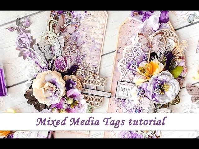 Mixed Media tags tutorial with Prima Marketing Lavender and Scrapiniec