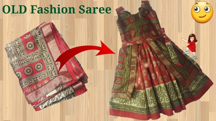 Old Fashion saree convert in to New design Baby frock. by simple cutting