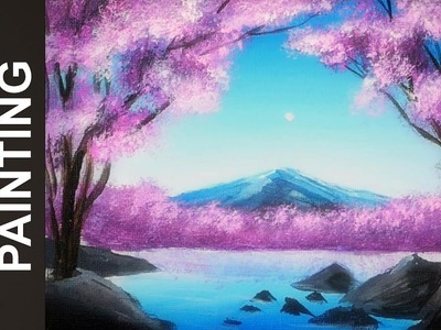 Painting Cherry Blossom Trees along the Lake with Acrylics in 10 Minutes!