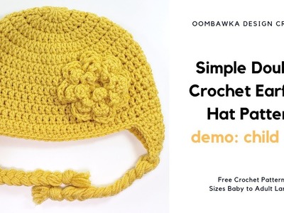 Simple Double Crochet Earflap Hat Pattern. Child Size Demo. Free Video Crochet Pattern.