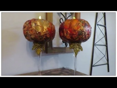 Tricia's Creations Fall Decoupage Pumpkin Candleholders