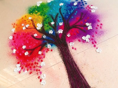Unique VALENTINE's Day Celebration COLOURFUL TREE Rangoli Designs with colours | Kolam | Muggulu!