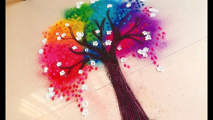 Unique VALENTINE's Day Celebration COLOURFUL TREE Rangoli Designs with colours | Kolam | Muggulu!