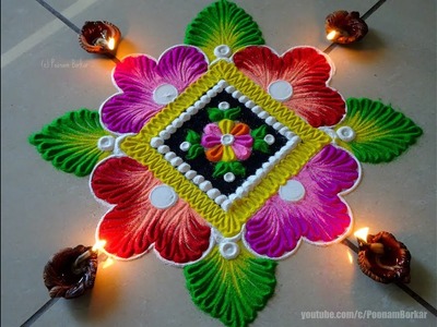 Very easy and beautiful diwali rangoli | Easy rangoli designs by Poonam Borkar