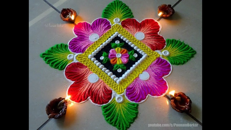 Very easy and beautiful diwali rangoli | Easy rangoli designs by Poonam Borkar