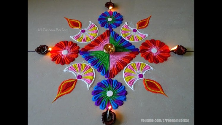 Very easy and special diya rangoli for diwali | Easy rangoli designs by Poonam Borkar