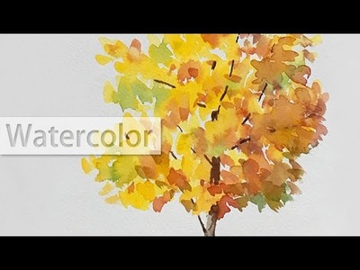 Watercolor painting of a colorful maple tree