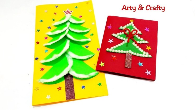 2 DIY Christmas Cards for Kids - Easy.Handmade Christmas Greeting Card.Paper Christmas Tree