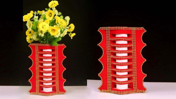 Best Out Of Waste Cardboard Roll & Paper Flower Vase || Very Easy Flower Vase Making at Home