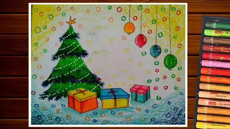 Christmas day drawing for beginners||how to draw Christmas tree||Christmas gift