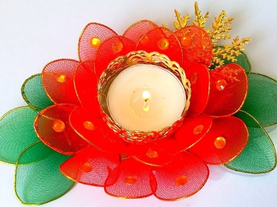 Diwali special Flower Diya holder making | tea light candle holder diy