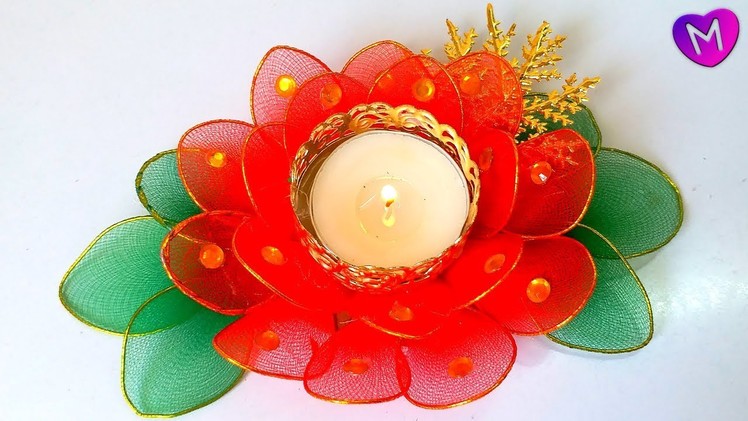 Diwali special Flower Diya holder making | tea light candle holder diy
