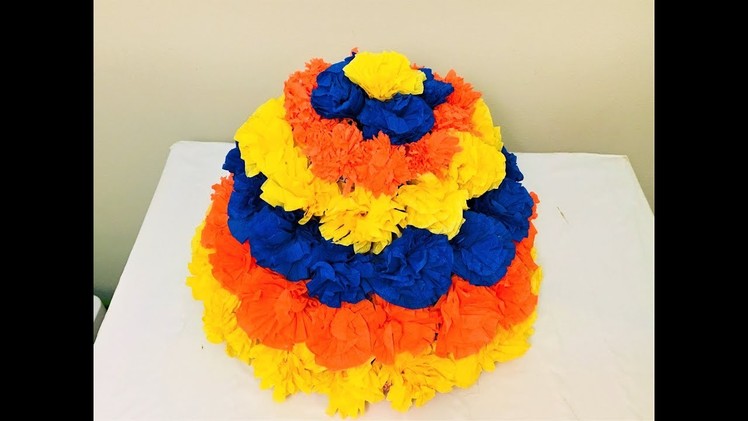 DIY Bathukamma with crepe paper | How to make Bathukamma with paper flowers