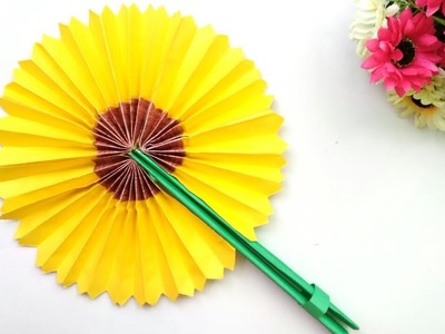 DIY- How To Make Cute Sunflower Paper Fan|Folding Paper Fan|Sunflower Paper Fan