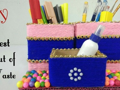 DIY Pen stand making using waste cardboard. how to make pen holder. best out of waste
