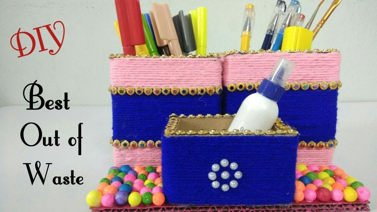 DIY Pen stand making using waste cardboard. how to make pen holder. best out of waste