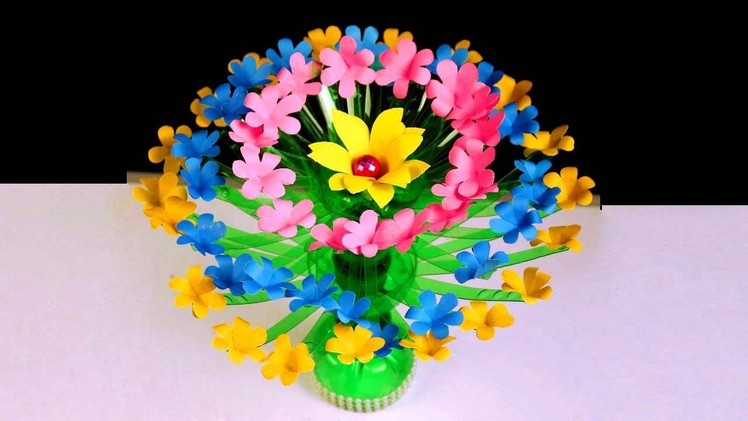 Easy Beautiful paper flower —Empty plastic bottle vase making crafts _spite bottle Recycle flower