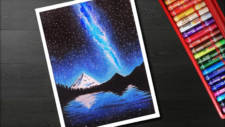 How to Draw night sky scenery drawing for beginners with oil pastels