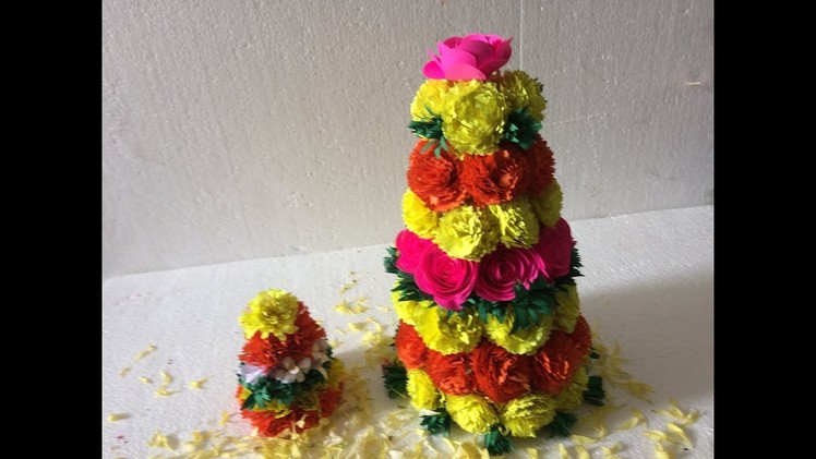 How to Make BATHUKAMMA with Paper Flowers - DIY || *EASY & SIMPLE*||