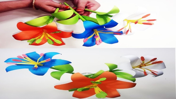 How to make eye-catching lily paper flower | Diy lily paper flower ideas |  flower craft for kids