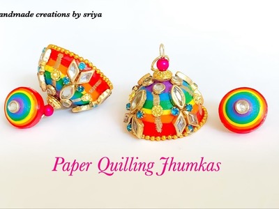 How To make Multicolour Jhumkas ||Paper Quilling Jhumkas Rainbow Colors||Colorful Jhumkas