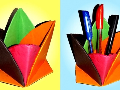 Lotus Pen Holder with colored paper & cardboard-Handmade pen holder diy -paper pencil case-Tuber Tip