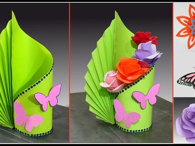 Making Paper Flower Vase at home - DIY Simple Paper Crafts