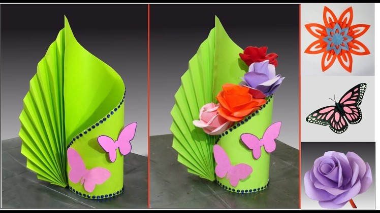 Making Paper Flower Vase at home - DIY Simple Paper Crafts