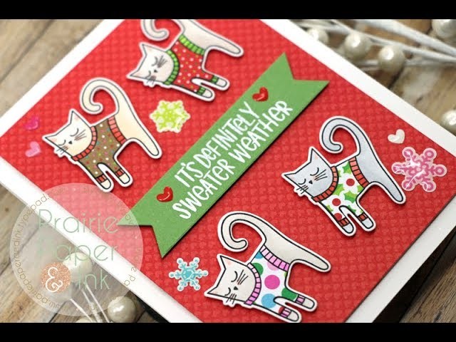 Paper Pieced Cat Sweaters Card | AmyR 2018 Christmas Card Series #11