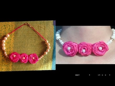 Ribbon rose necklace.simple and cheap necklace.diy jewellery making