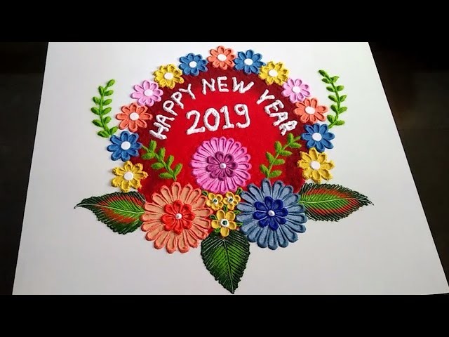 Big & Beautiful Happy New Year 2019 Rangoli by Madhuri Paithankar