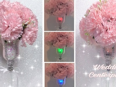 DIY. Elegant Pink Lit Floral Centerpiece. Inexpensive Wedding Centerpiece