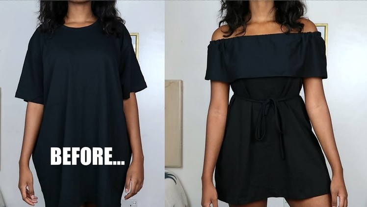 DIY Off The Shoulder Ruffle Dress | T-Shirt Transformation