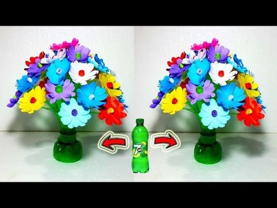 Empty plastic bottle vase making crafte||Water bottle recycle flowers.Make beautiful paper flowers