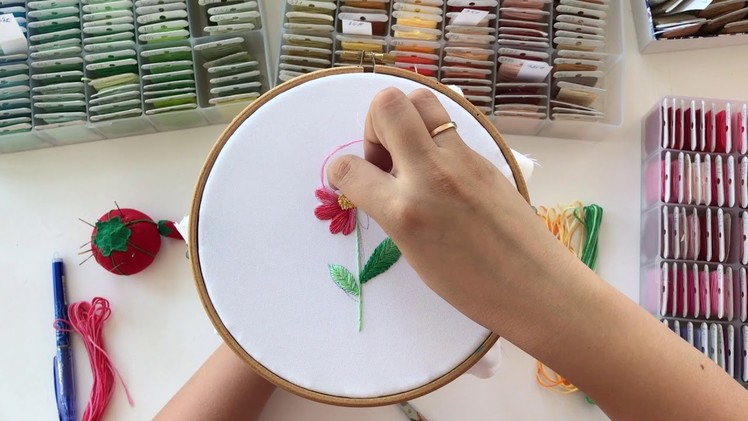Floral embroidery time lapse - multi colored thread