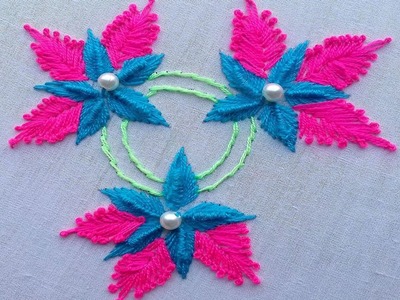 Hand Embroidery Designs | Fly stitch design for cushion cover