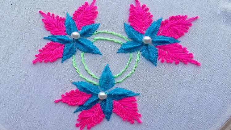 Hand Embroidery Designs | Fly stitch design for cushion cover