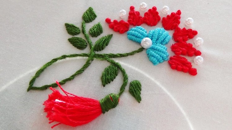 Hand Embroidery:  Flowers Embroidery for all over the Dress