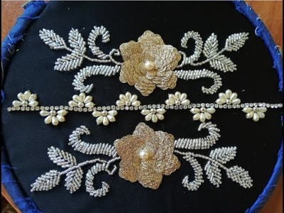 Hand embroidery with beads and pearl beautiful flower