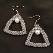Handmade Grey Triangle White Pearl Earrings
