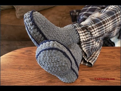 How to Crochet Tutorial: DIY Adult Mens Chunky Slippers by YARNutopia