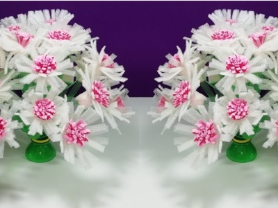 How to make Beautiful paper pom poms flower || Make Wonderful flower from plastic bottle Recycle flo