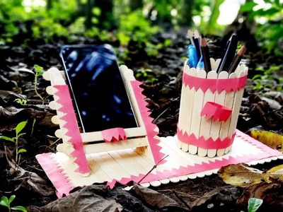 HOW TO MAKE MOBILE PHONE HOLDER AND PEN STAND WITH ICE CREAM  STICK
