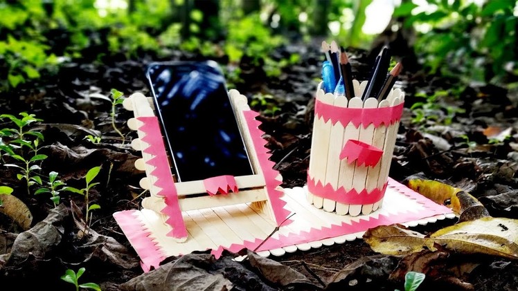 HOW TO MAKE MOBILE PHONE HOLDER AND PEN STAND WITH ICE CREAM  STICK