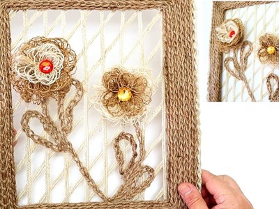 Jute Rope Wall Hanging with  Burlap Flowers Art and Craft Ideas