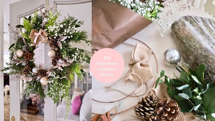 DIY Christmas wreath using fresh flowers