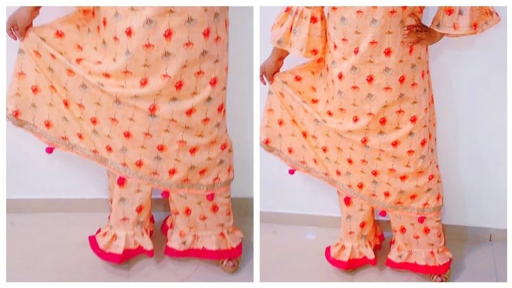 DIY:Convert Old Sari.Fabric Into frill Plazzo.Ruffle pant